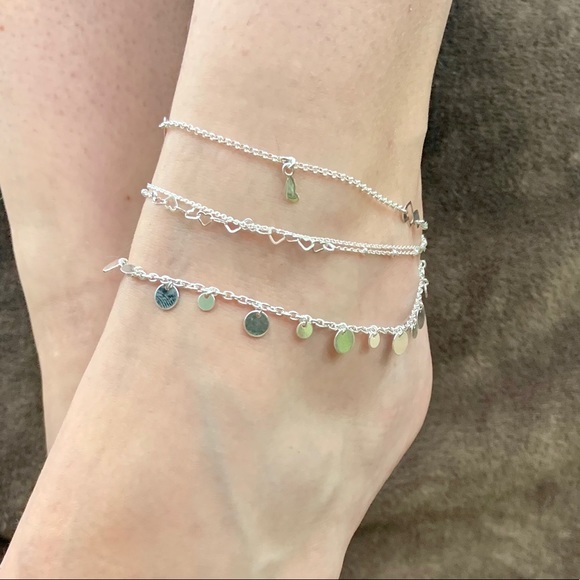 Sterling Silver Minimalist Heart Dangle Anklet - Picture 2 of 6